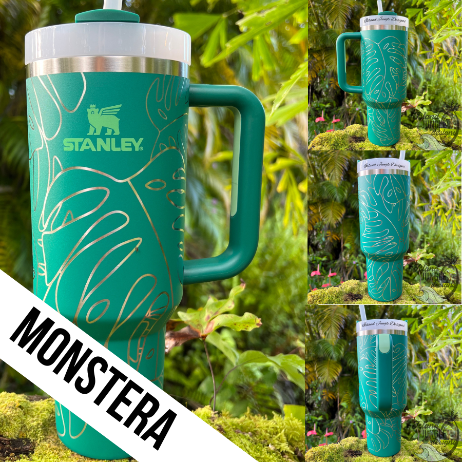 Monstera 40oz Engraved Tumbler with Handle [Green] - Queen B Home
