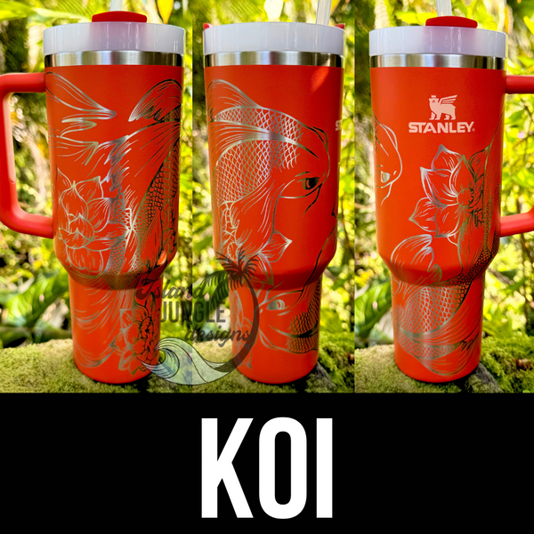 Ready to Ship "Tigerlily" Koi Laser Engraved Tumbler 40oz-Full Wrap -Free Shipping!