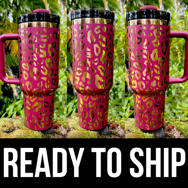 Ready to Ship-Maroon & Copper Leopard Print(Non-Branded) Laser Engraved Tumbler 40oz-Full Wrap -Free Shipping
